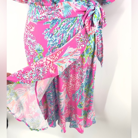 Lilly Pulitzer Isella Wrap Dress Womens Size S Prosecco Pink Seaing Things Print - Picture 5 of 13